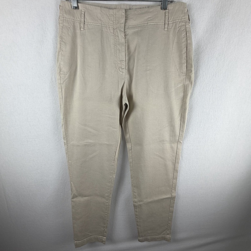 Poetry Sz 10 Trousers Tan 100% Linen Straight Chino Pockets Minimalist Coastal